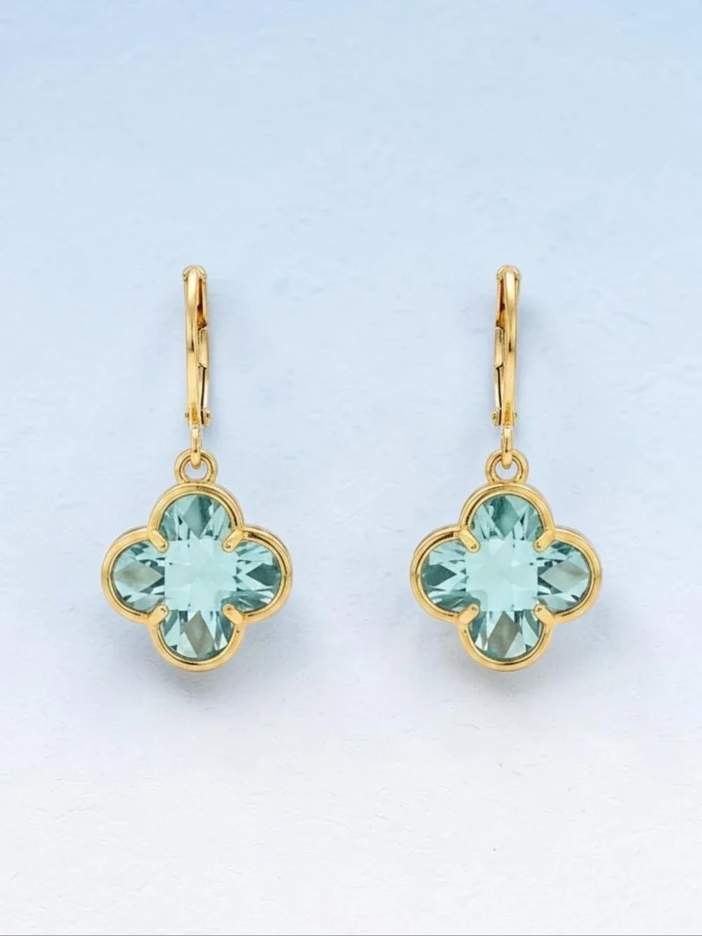 CAMILA COELHE NWT Gold-Plated Aquamarine Clover Drop Earrings -